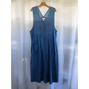 Venezia Vintage Denim Jumper Dress Blue Button Front Women's XL Cottage Prairie